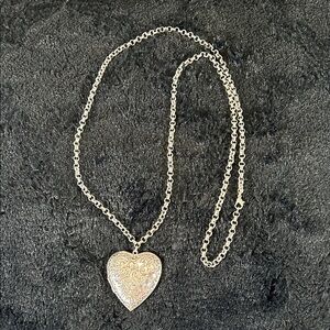 Avon Silver-Tone Heart Locket Necklace with Floral Etching